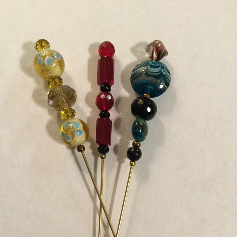 Victorian Style Vintage Bead Hat pins. Set of 3